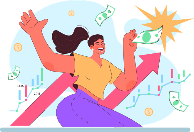 Woman feeling happy after profit  Illustration
