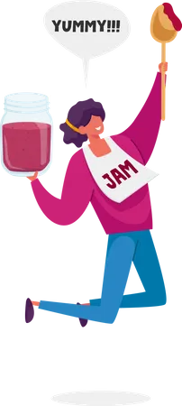 Woman feeling happy after tasting jam  Illustration