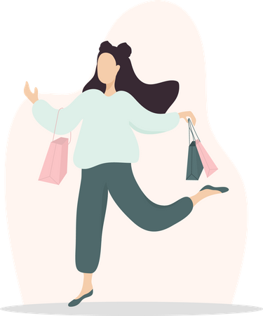 Woman feeling happy by shopping Illustration