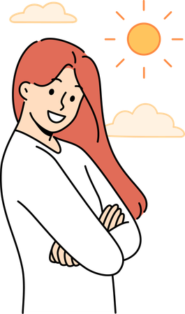 Woman feeling happy due to good weather  Illustration