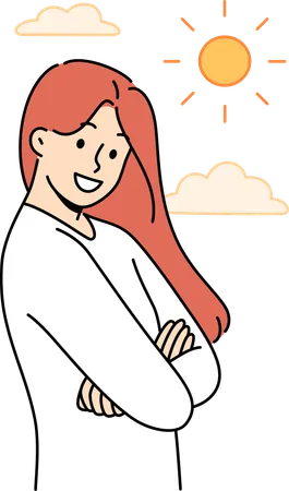 Woman feeling happy due to good weather  Illustration