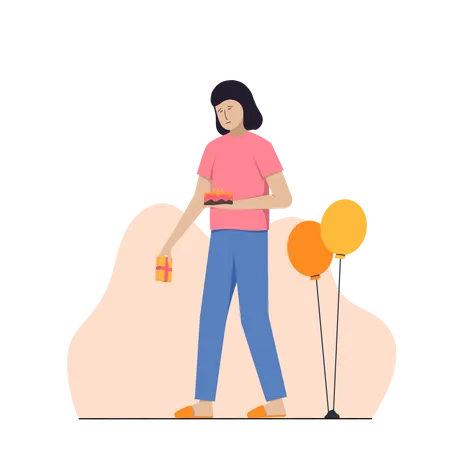 Woman feeling lonely on birthday Illustration