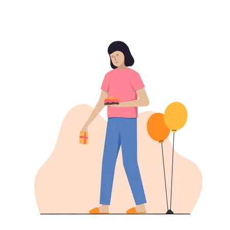 Woman feeling lonely on birthday  Illustration