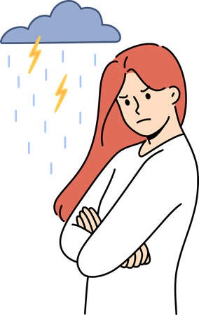 Woman feeling sad due to bad weather  Illustration