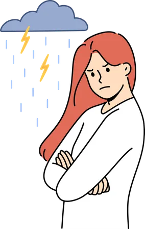 Woman feeling sad due to bad weather  Illustration