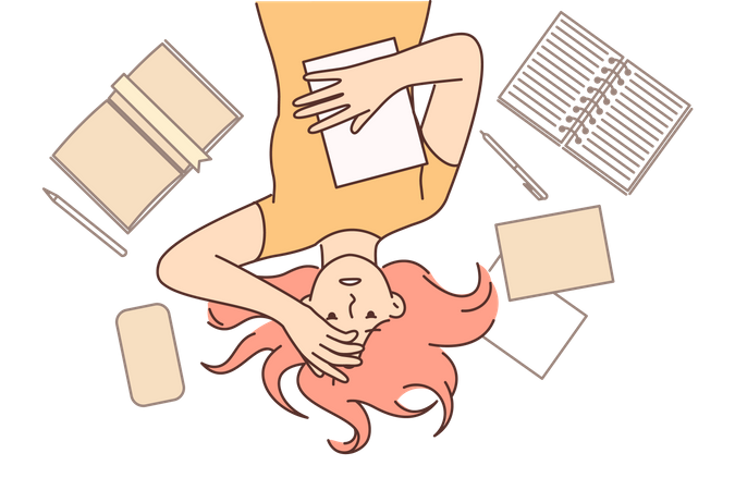 Woman feeling tired after writing  Illustration