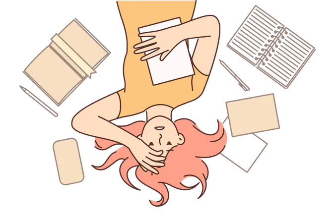 Woman feeling tired after writing  Illustration