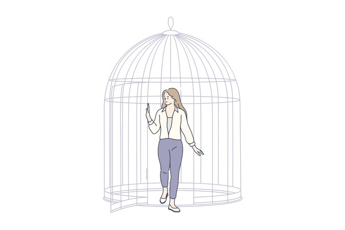 Woman feels caged  일러스트레이션