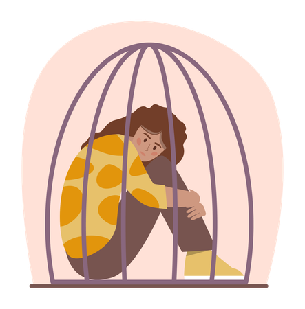 Woman feels caged in her house  Illustration