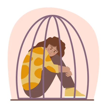 Woman feels caged in her house  Illustration