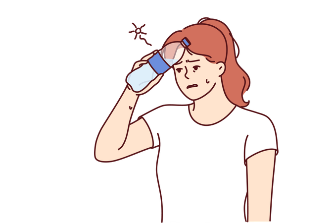 Woman feels heatstroke in summer  Illustration