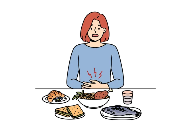 Woman feels loss of appetite  Illustration