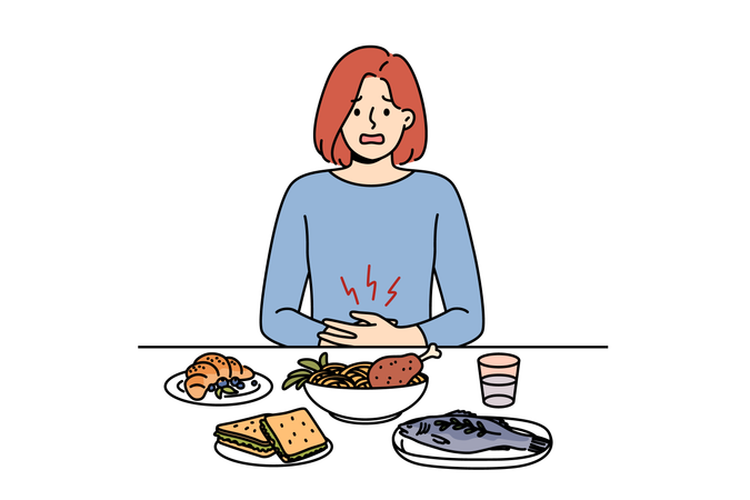 Woman feels loss of appetite  Illustration