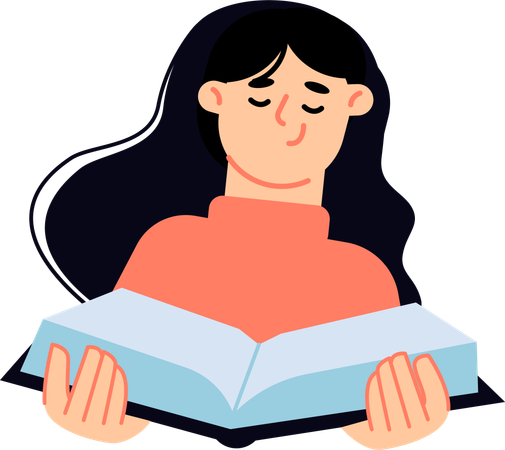 Woman feels sleepy while reading book  Illustration