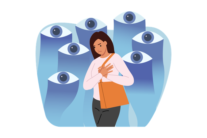 Woman feels surveillance of society  Illustration