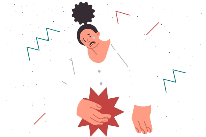 Woman Feels Symptoms Appendicitis And Needs Urgent Medical Examination Crying Clutching Stomach Girl Upset After Learning About Diagnosis Of Appendicitis And Inability To Be Cured Without Surgery Illustration