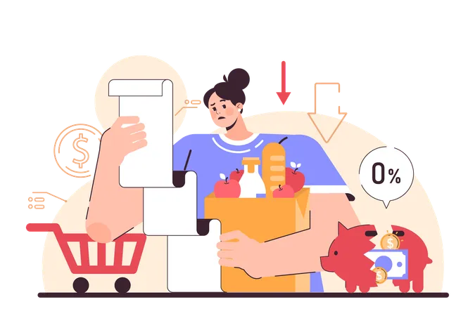 Woman feels upset with shopping expenses  Illustration