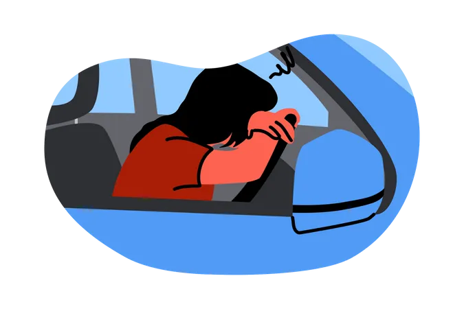 Woman fell asleep in car  Illustration
