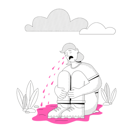 Woman fell down and sobbed  Illustration