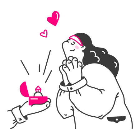 Woman fell in love with gift  Illustration