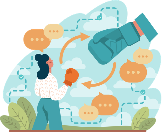Woman fights with her own fears  Illustration