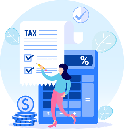 Woman filing income tax  Illustration