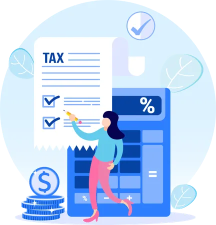 Woman filing income tax  Illustration