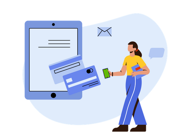 Woman filing refund request Illustration