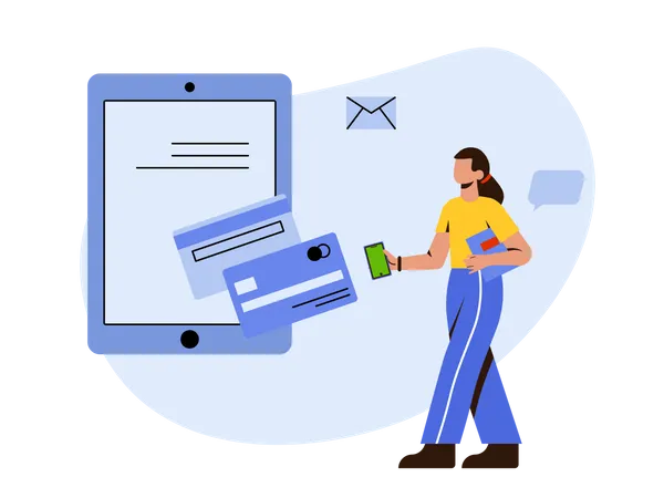 Woman filing refund request Illustration