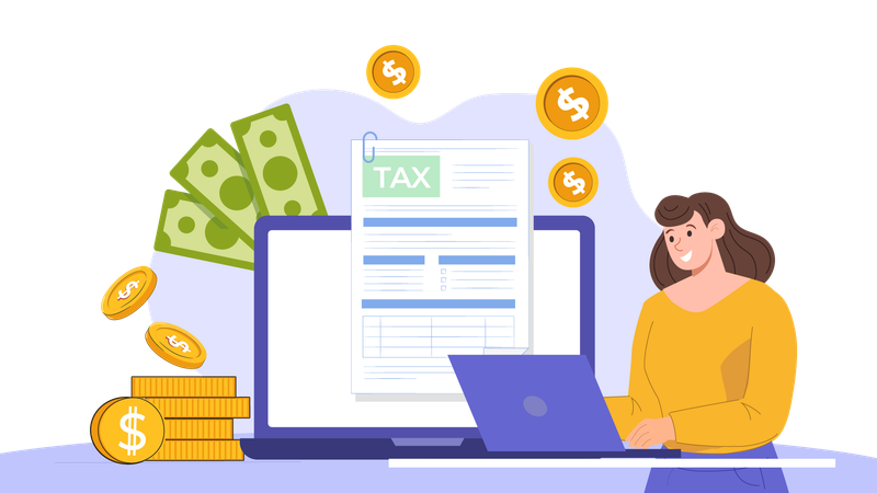 Woman filing tax online  Illustration