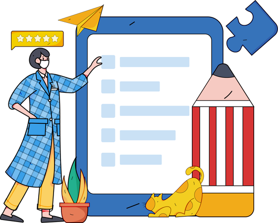 Woman filling feedback form  Illustration