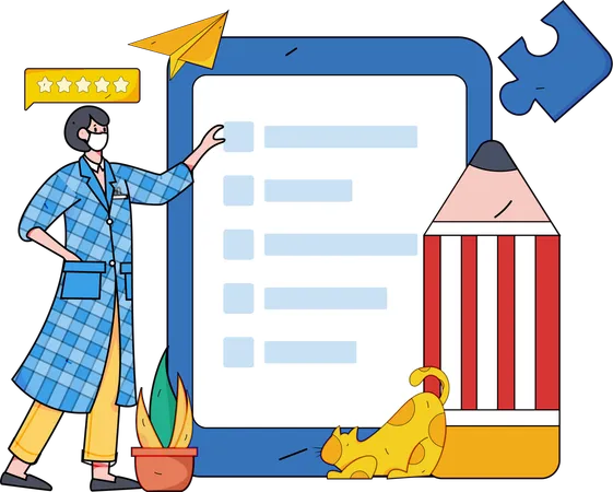 Woman filling feedback form  Illustration