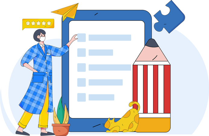 Woman filling feedback form  Illustration