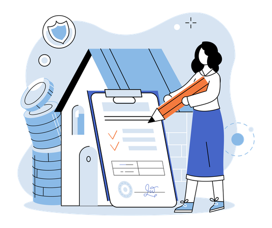 Woman filling insurance claim form  Illustration