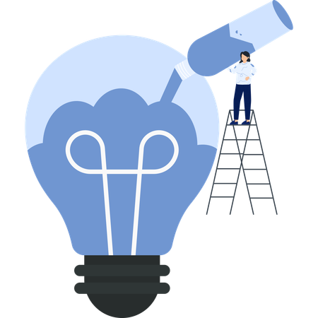 Woman Filling Lightbulb with Liquid Innovation and Ideas  Illustration