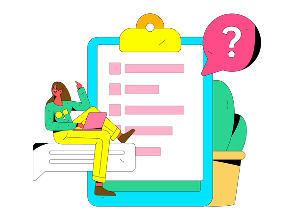 Woman filling online business survey form  Illustration