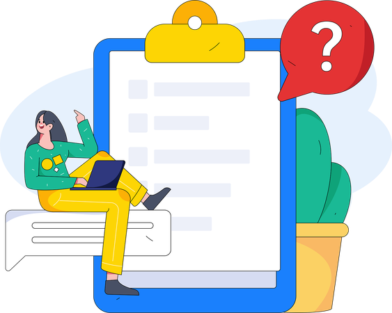 Woman filling online business survey form  Illustration