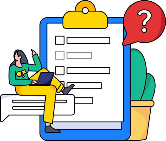 Woman filling online business survey form  Illustration