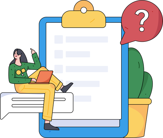 Woman filling online business survey form  Illustration