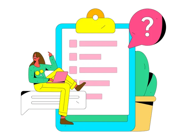 Woman filling online business survey form  Illustration