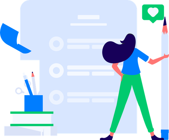 Woman filling online business survey form  Illustration