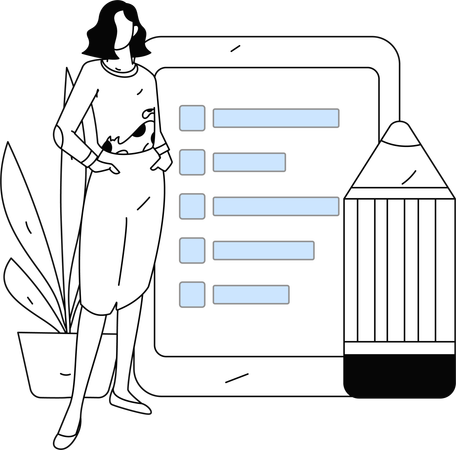 Woman filling online business survey form  Illustration
