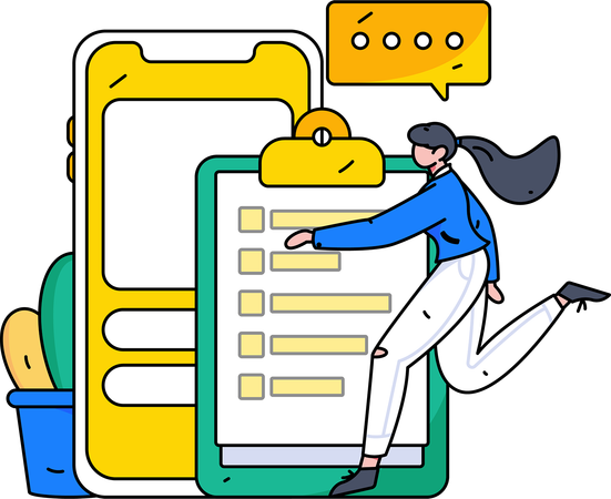 Woman filling online survey form  Illustration