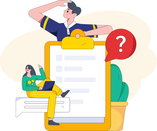 Woman filling online survey form  Illustration