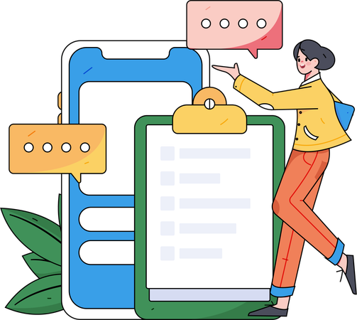 Woman filling online survey form  Illustration