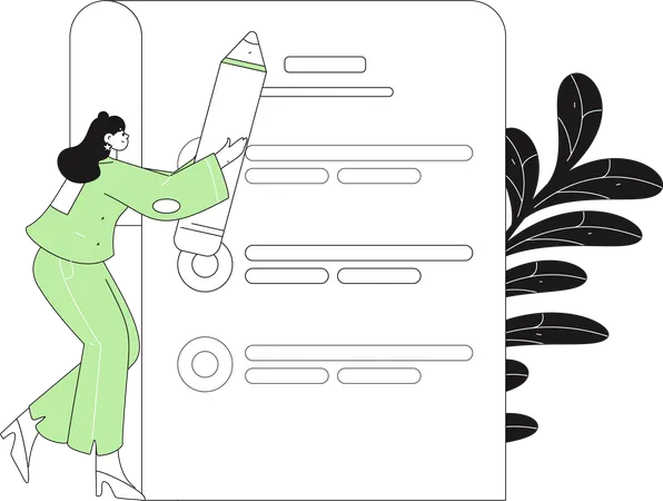 Woman filling questionnaire form  Illustration