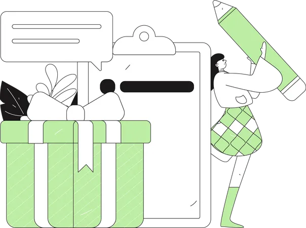 Woman filling questionnaire form  Illustration