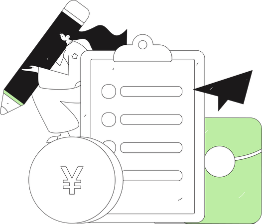 Woman filling questionnaire form  Illustration