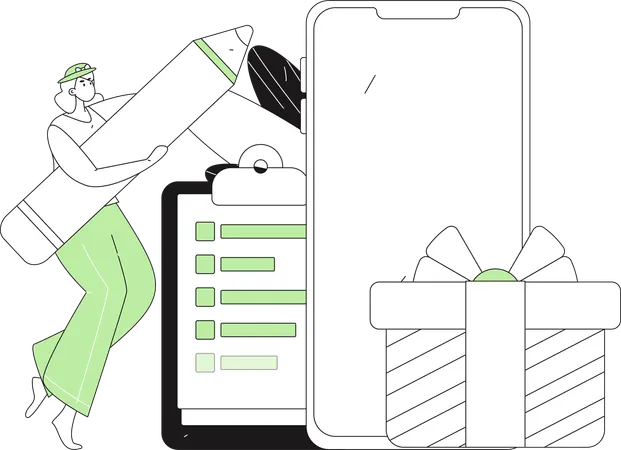 Woman filling questionnaire form  Illustration