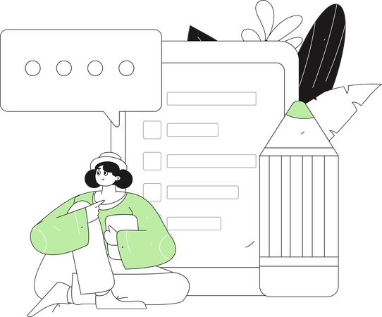 Woman filling questionnaire form  Illustration